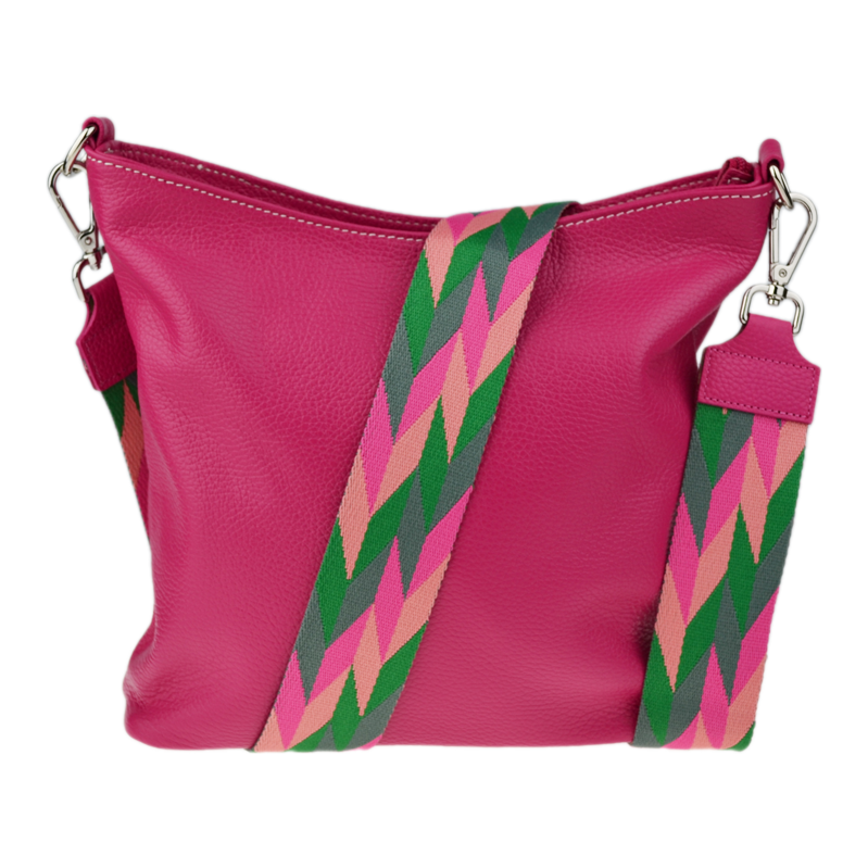 Růžová kožená italská crossbody kabelka Amalia Fuxia IV