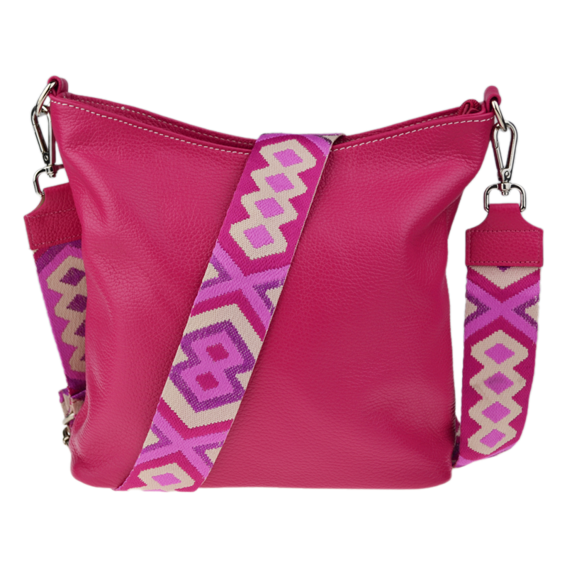 Růžová kožená italská crossbody kabelka Amalia Fuxia II