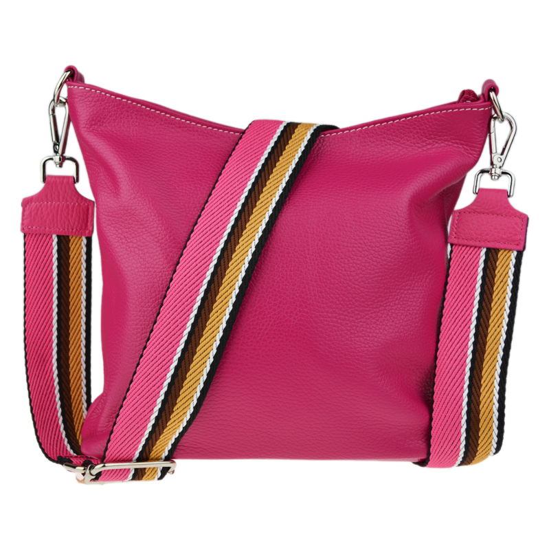 Růžová kožená italská crossbody kabelka Amalia Fuxia III
