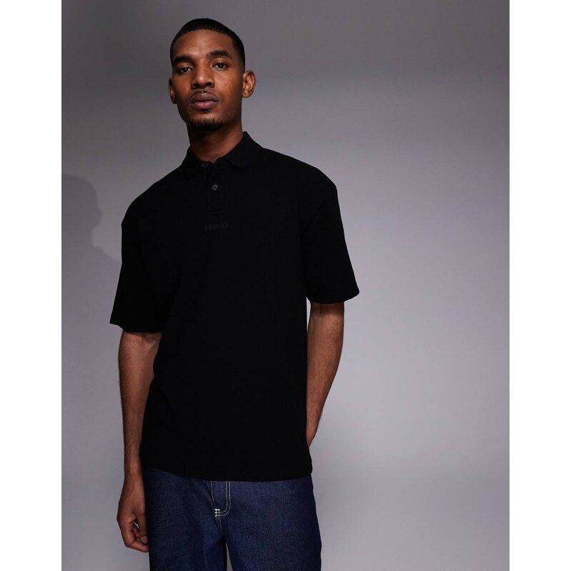 HUGO Red diffys tonal chest logo polo shirt in black
