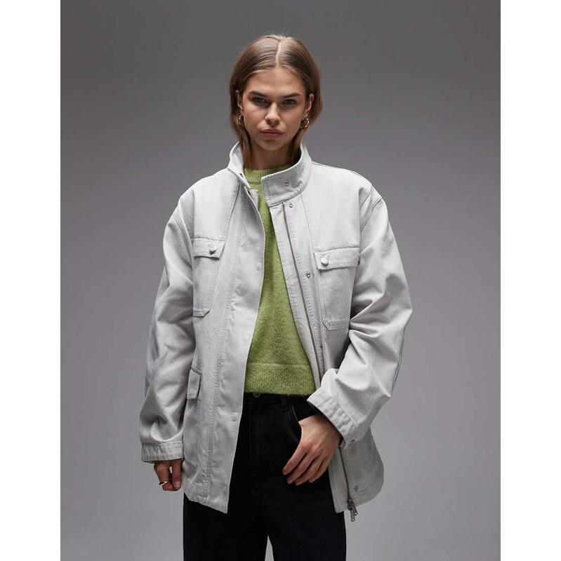 ARKET denim workwear funnel neck overshirt in off white
