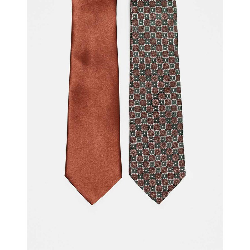 ASOS DESIGN 2 pack burnt orange and patterned tie in multi 113561585
