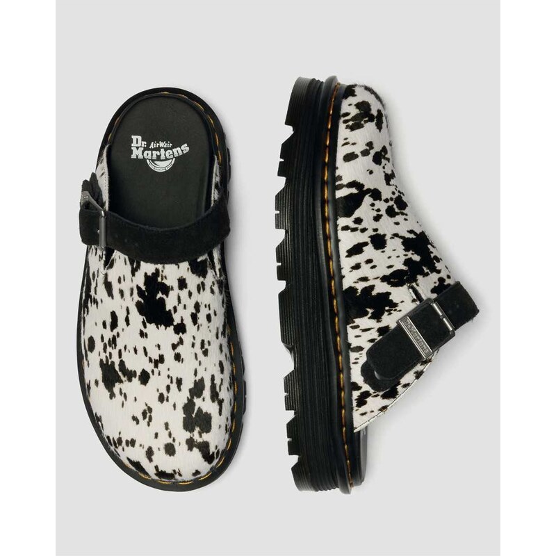 Dr Martens ZebZag hair on mule in black dalmatian print 113561696