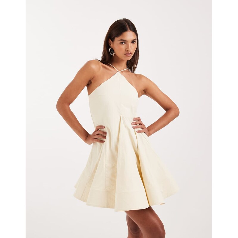 ASOS DESIGN structured halter volume skirt mini dress-White