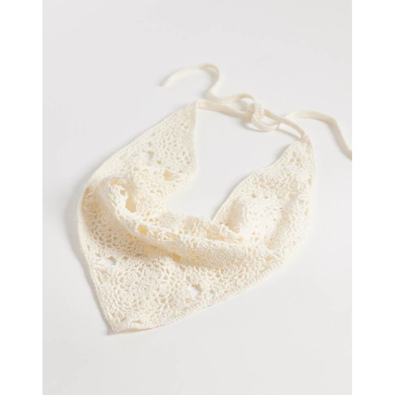 ASOS DESIGN crochet knit headscarf in cream-White 113561727