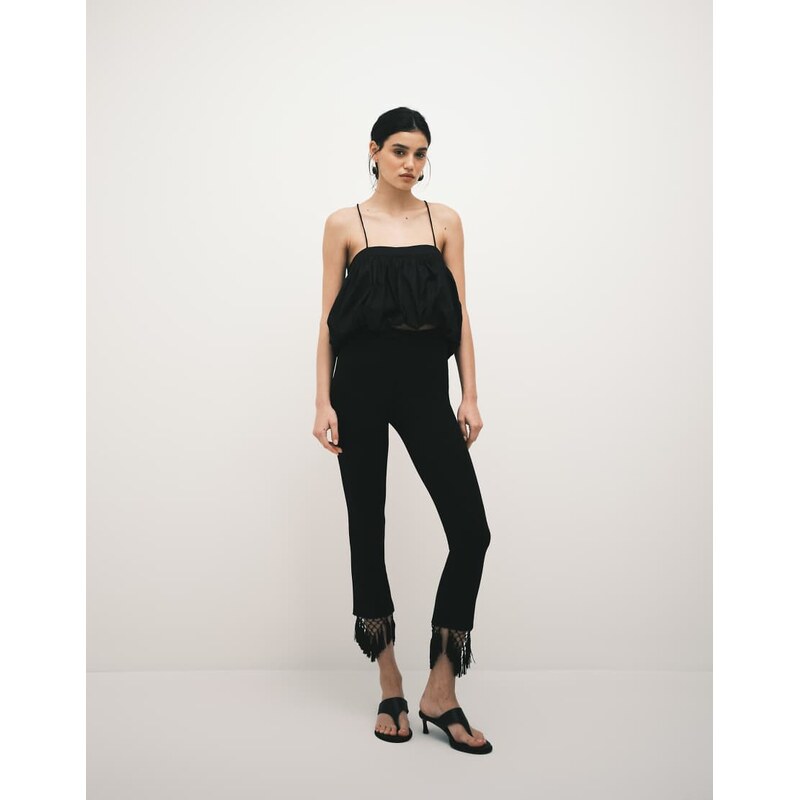 ASOS DESIGN ponte capri pant with tassel hem in black