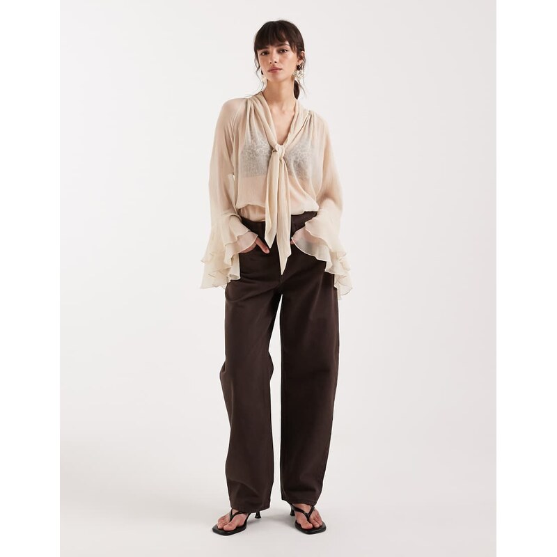 Mango Bet 100% cotton barrel jean in brown