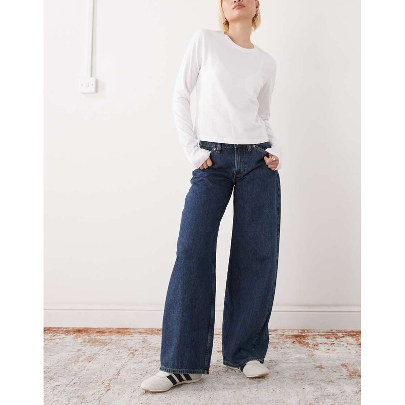 Monki wide leg jean in mid wash blue