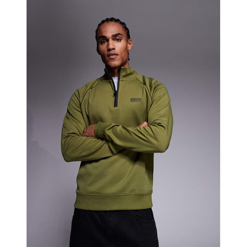 Barbour International Markford half zip logo sweatshirt in khaki-Green 113561918