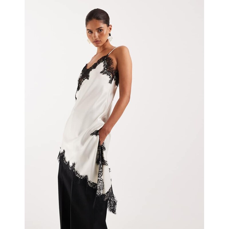 Lioness Emerging v neck contrast lace applique detail asymmetric