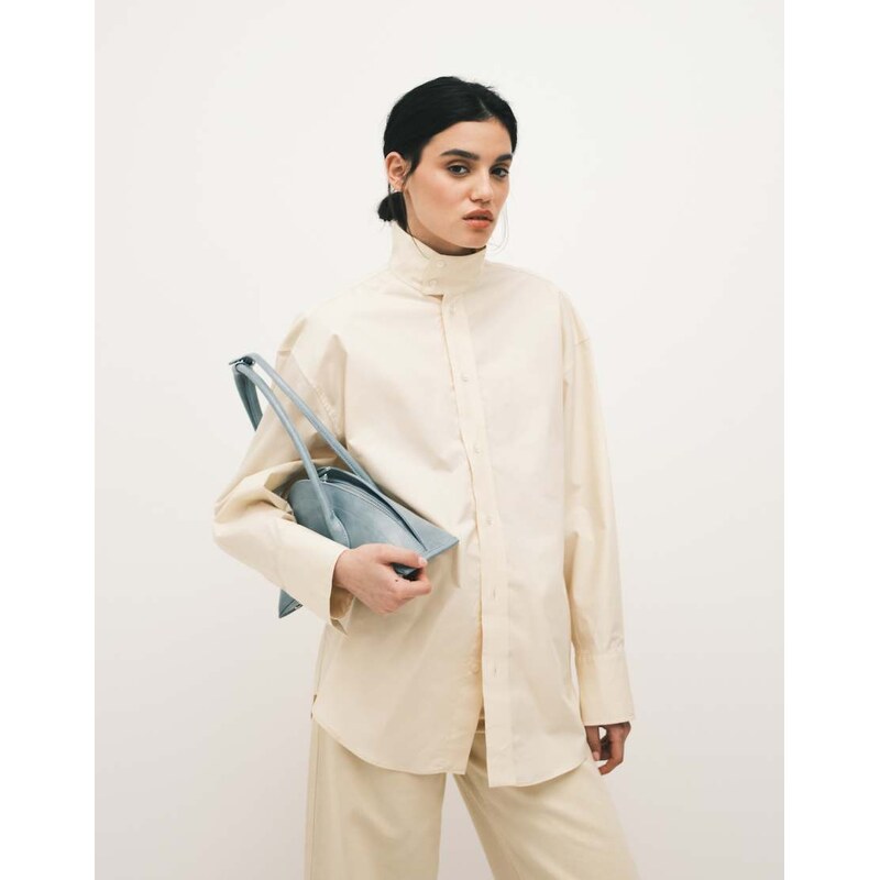 Mango Capsule 100% cotton high neck shirt in butter yellow
