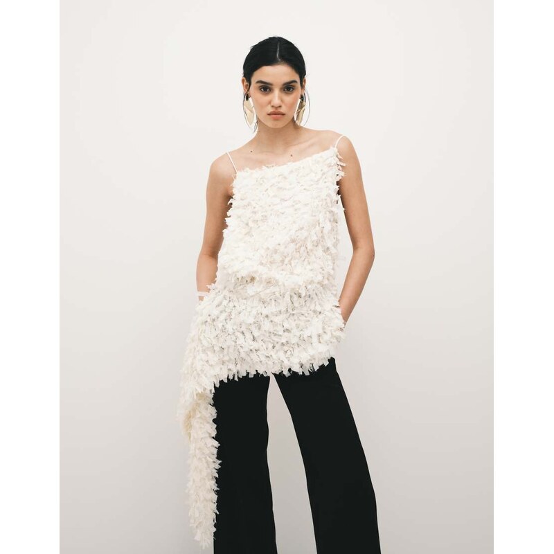 Mango Capsule textured longline cami in white 115524917