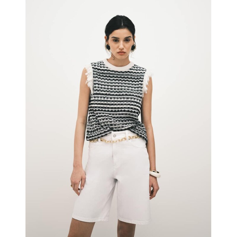 ASOS DESIGN knitted tweed tank jumper in mono-Multi