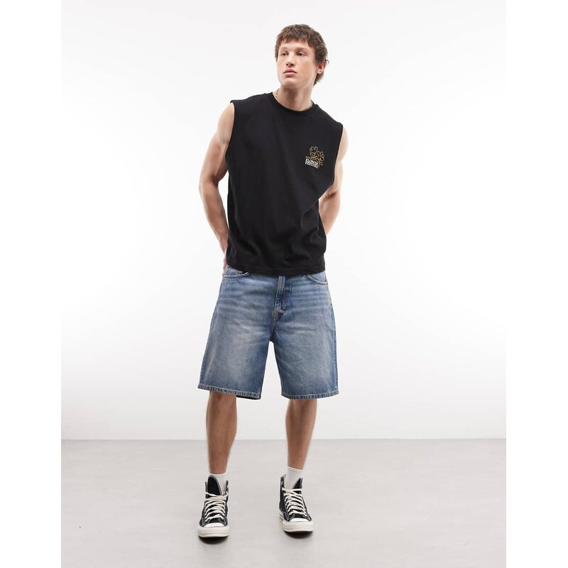 Weekday Galaxy loose fit baggy denim shorts in blue wash