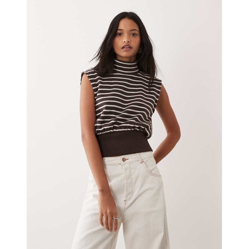 ASOS DESIGN supersoft sleeveless roll neck top in co-ord stripe