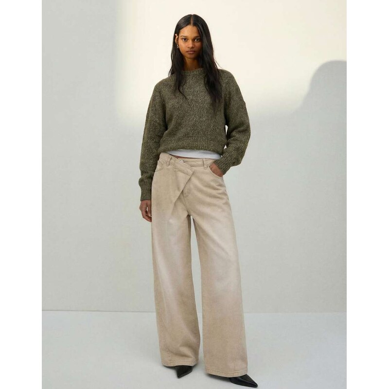 Bershka Barrel-leg trousers in stone-Neutral 113562015