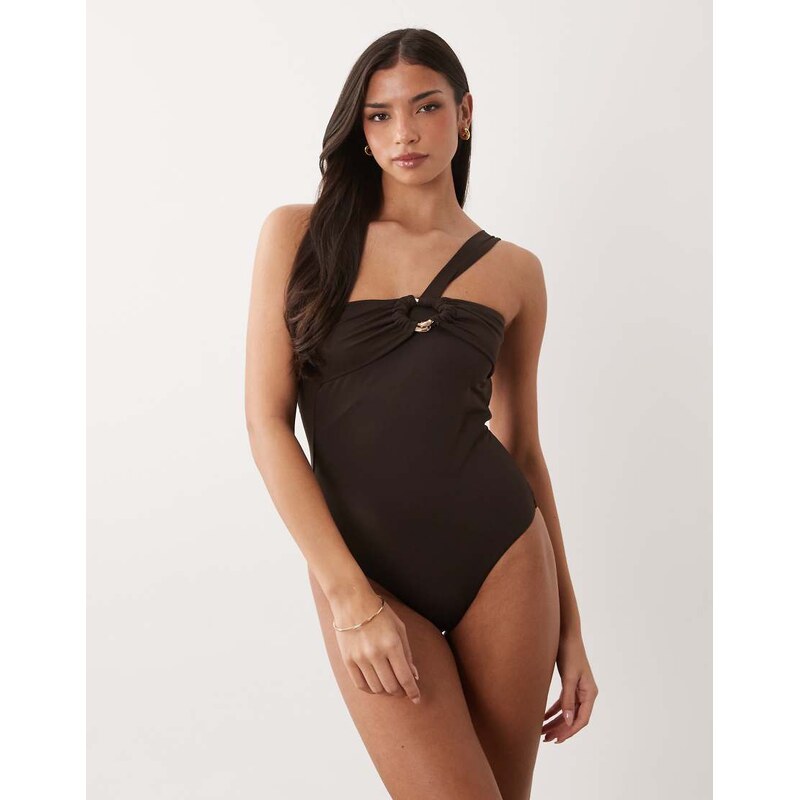Mango twist detailed swimsuit with gold accent in brown 113562022