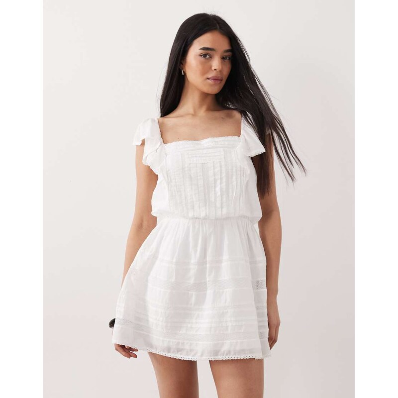 Abercrombie & Fitch boho embroidered mini dress with shorts in white 113562023