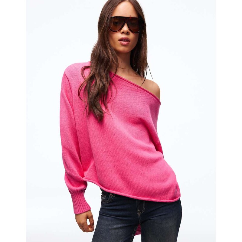 Bershka Boat neck jumper in pink