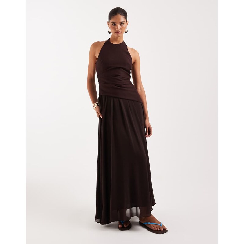Forever New linen blend sleeveless chiffon skirt maxi dress in