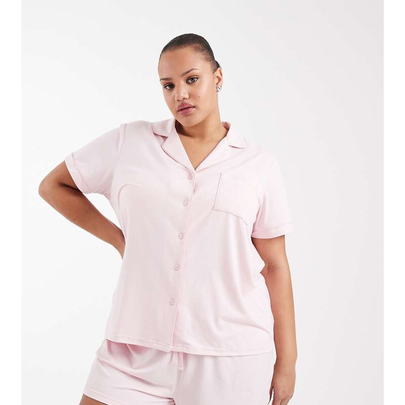 Loungeable Curve super soft jersey short sleeve shirt & shorts set in 115516421