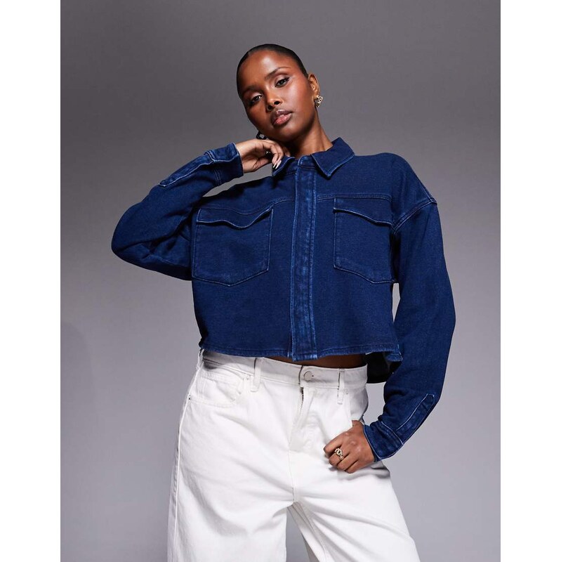 Good American jeanius cropped jacket co-ord in dark blue wash