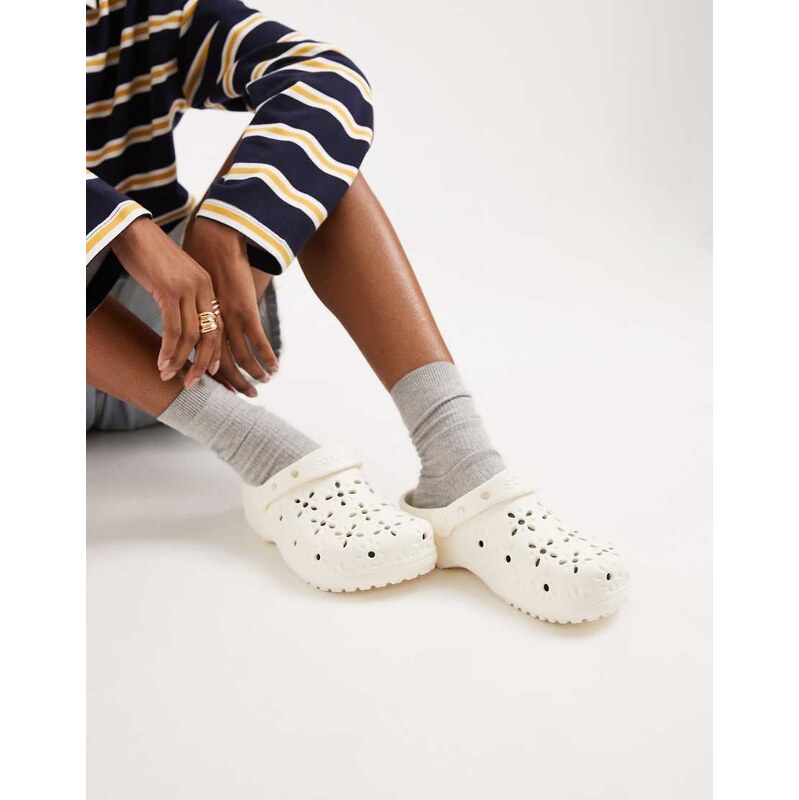 Crocs Classic floral cut out clog in chalk-White 114777275