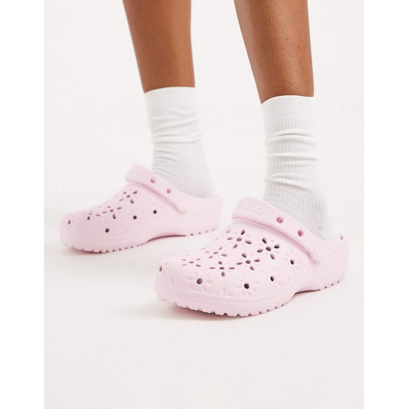 Crocs Classic floral cut out clog in pink milk 115521138