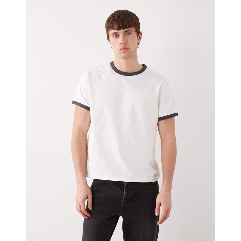 Weekday ringer t-shirt in off white with grey rib