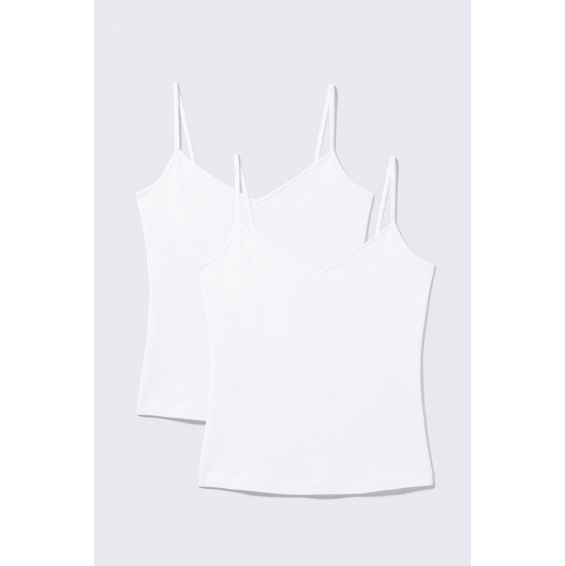 H&M - 2 ks úzkých bavlněných tíleks výstřihem do V - bílá 113563176