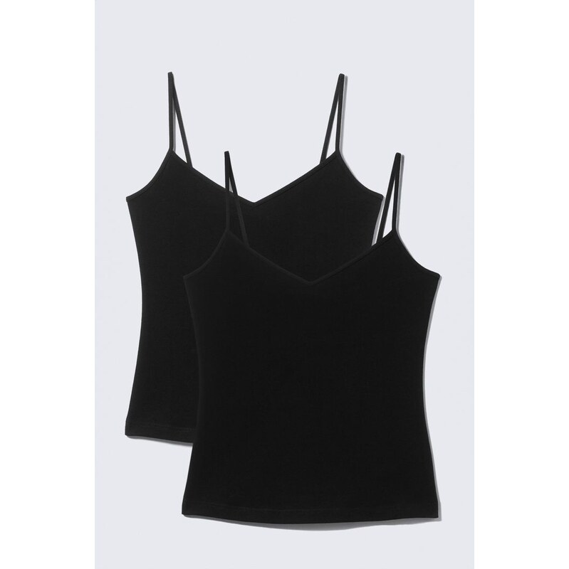 H&M - 2 ks úzkých bavlněných tíleks výstřihem do V - černá 113563180
