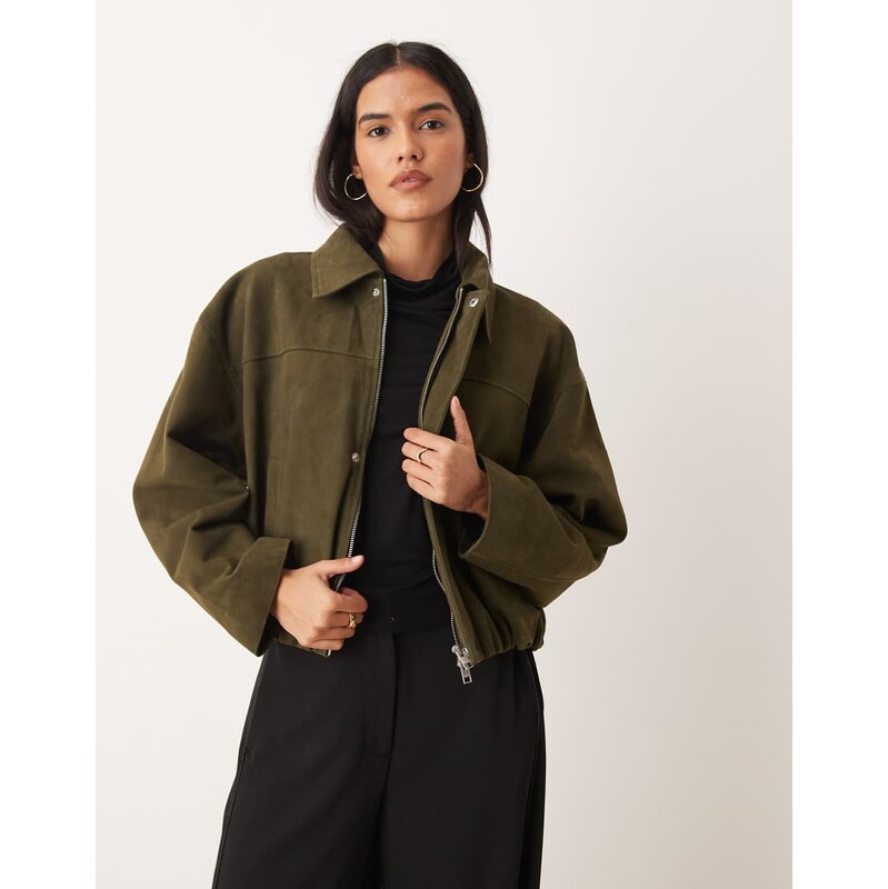 JJXX suede leather jacket in olive-Brown 113564190