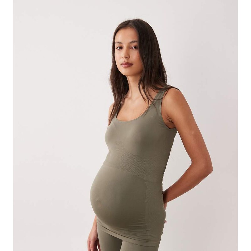 Mama.licious Mamalicious Maternity seamless vest top co-ord in khaki 115485100