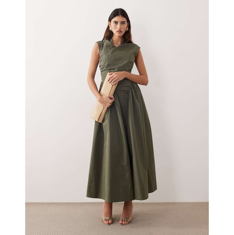 ARRANGE wrap drop waist maxi dress in dark khaki-Green 115517258