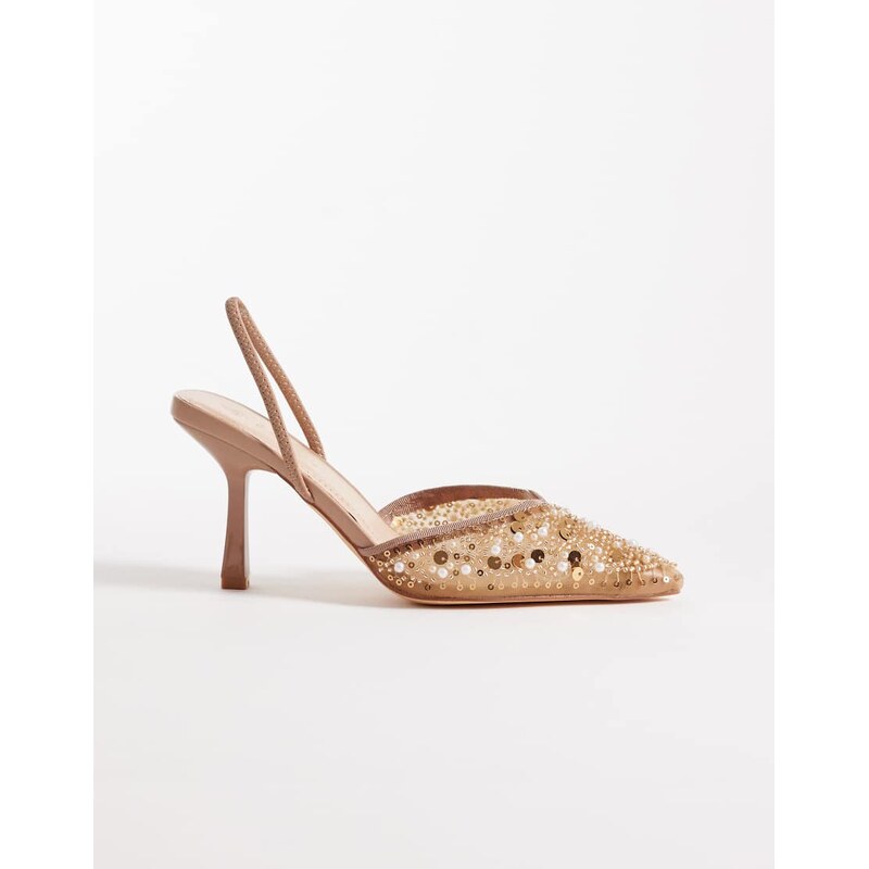 SEQWL Salado sling back embelished heeled shoe in bronze-Brown