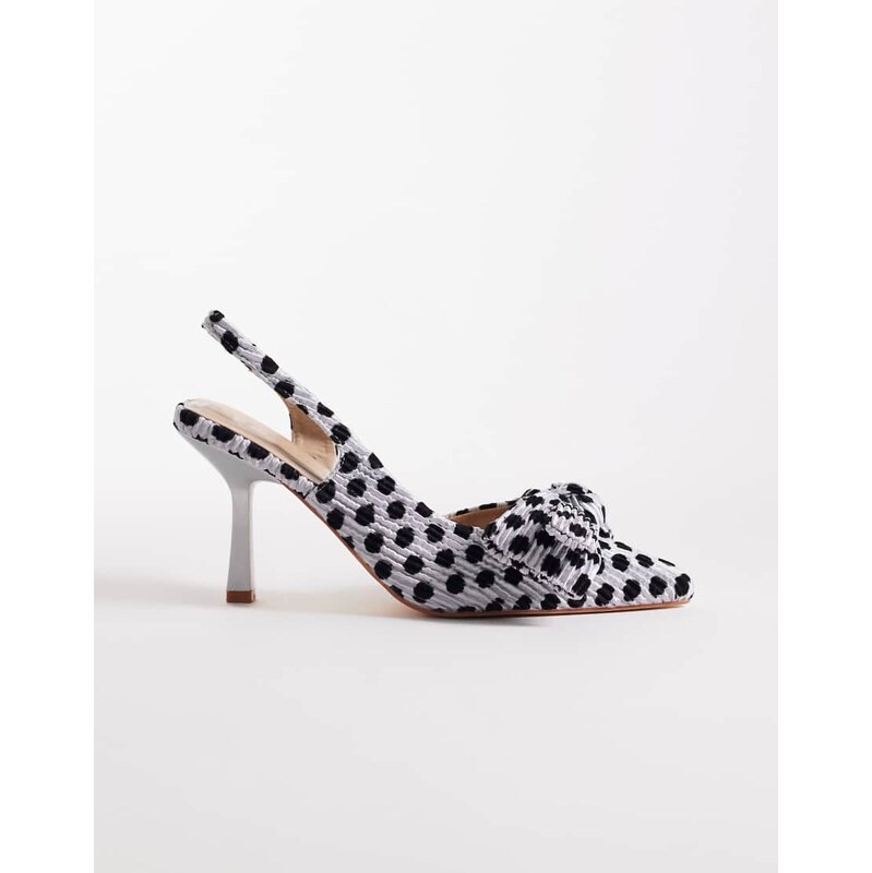 SEQWL Salado sling back block heeled shoe with bow detail in