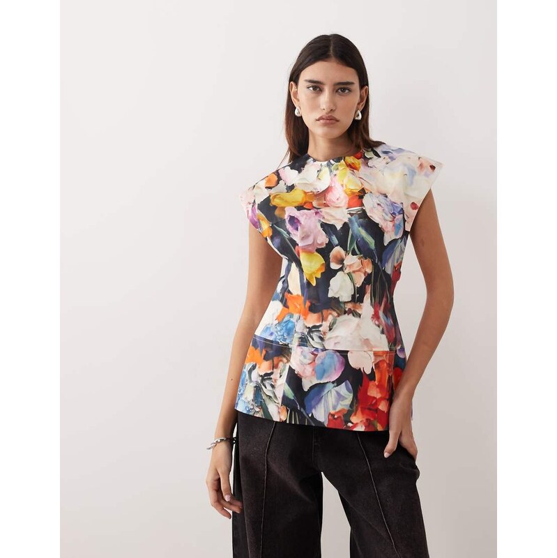 ARRANGE premium sleeveless longline top in blurred floral print-Multi 113564201