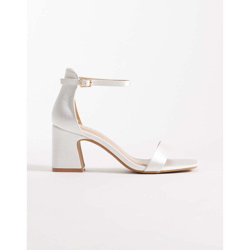SEQWL Leal block heeled sandal in ivory satin-White 115517693