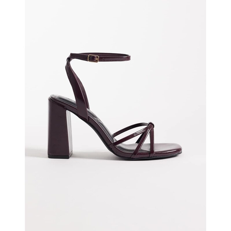 SEQWL strappy barely there block heeled sandal in burgundy-Red 115517694