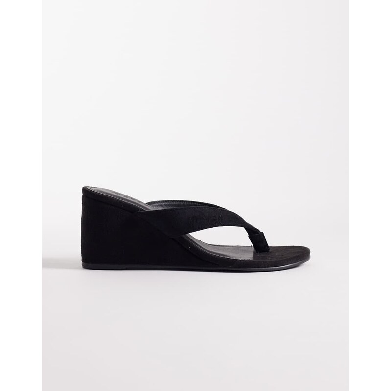 SEQWL Ines thong wedge sandal in black micro 115517691