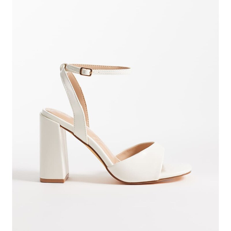 SEQWL Wide Fit block heeled sandal in white 113564214