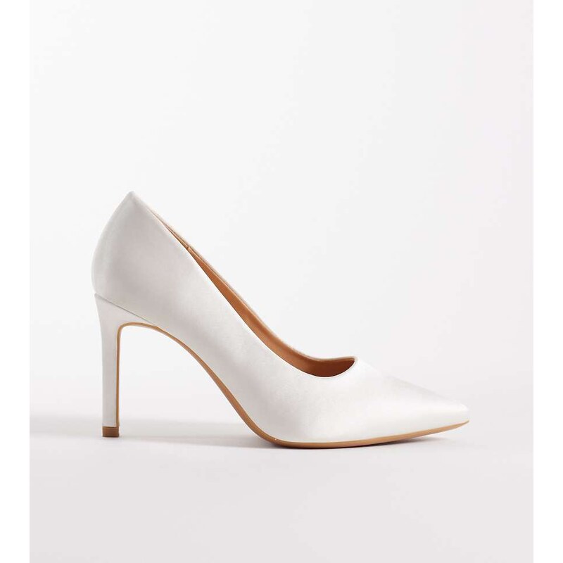 SEQWL Wide Fit Petunia heeled court shoe in white satin 113574932