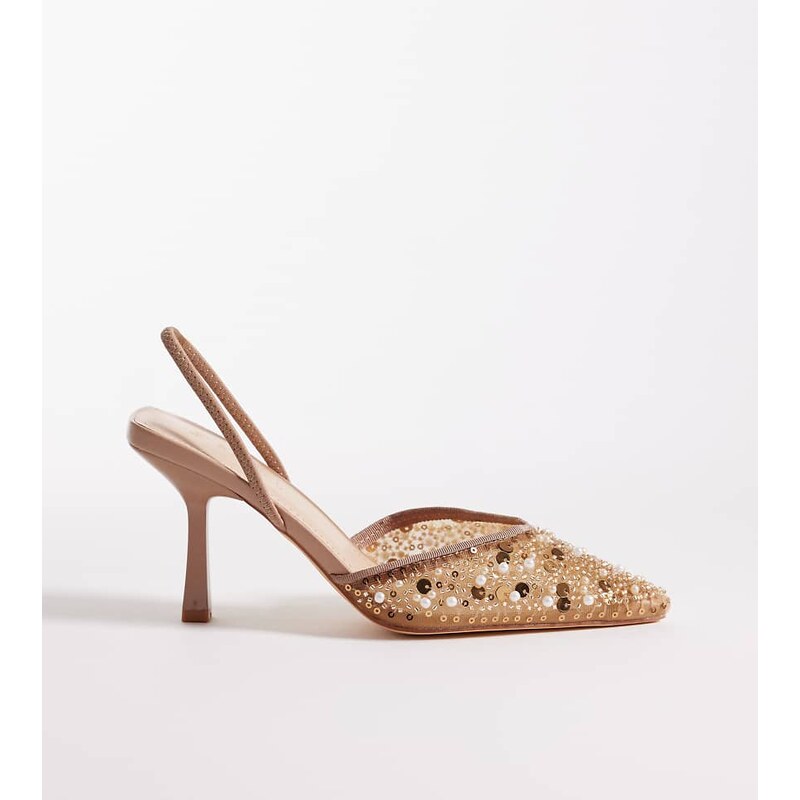 SEQWL Wide Fit Salado sling back embelished heeled shoe in bronze 115657540