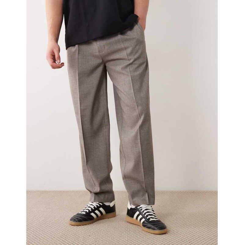 ASOS DESIGN tailored oversized tapered pleated trousers in grey