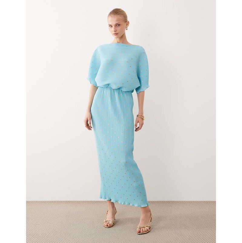 Never Fully Dressed Tilly off shoulder plisse maxi dress in