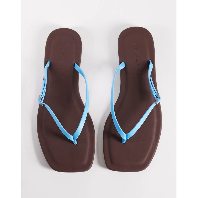 ASOS DESIGN Fitz toe thong sandals in chocolate and blue-Brown