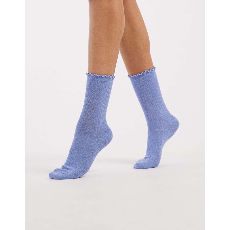 Vero Moda glitter sock with frill edge in brunnera blue 115519825
