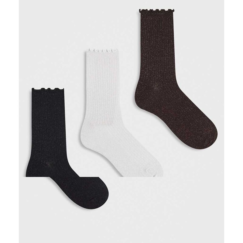 Vero Moda 3 pack glitter sock with frill edge in black, white and 113564268