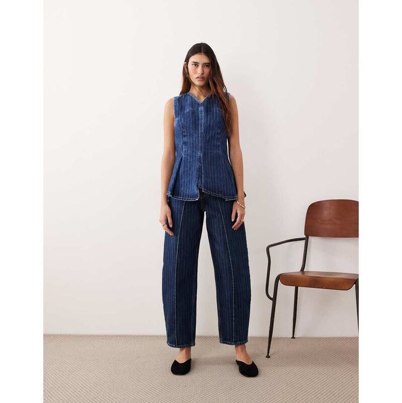 ARRANGE Clover front seam detail jean co-ord in washed blue stripe 113564279