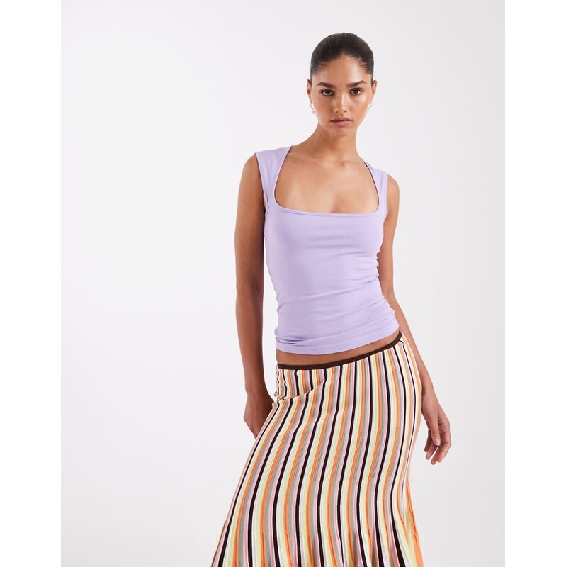JJXX square neck top in light purple 115520626